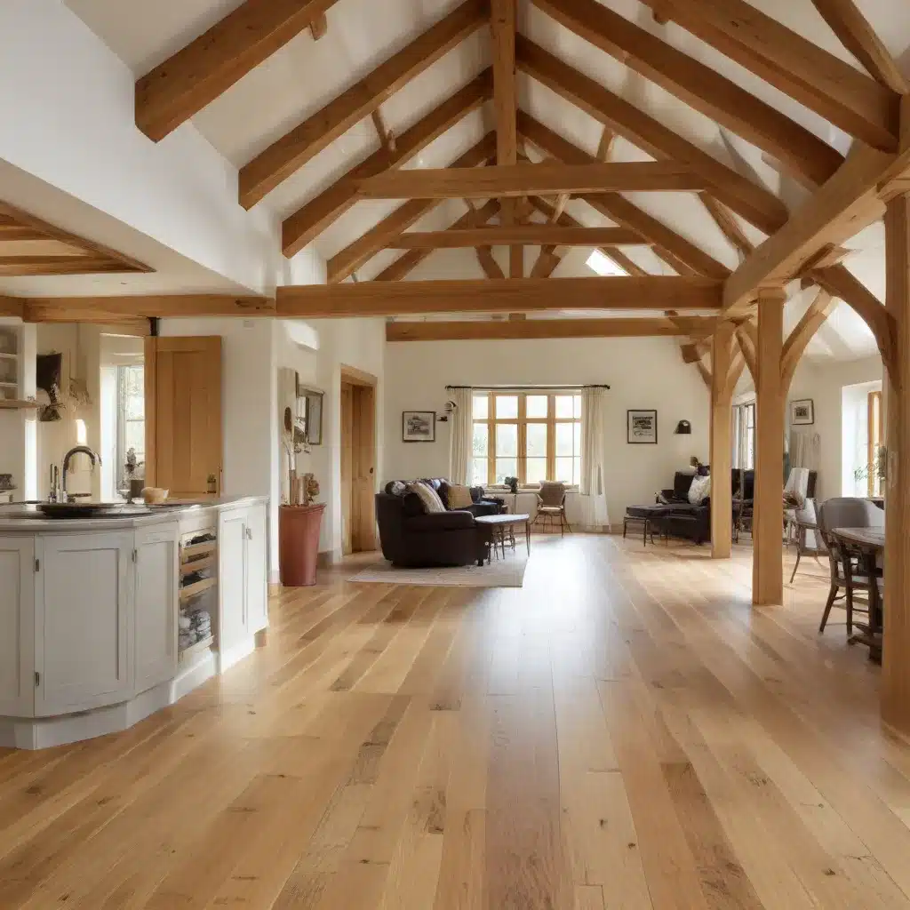 Coordinating Oak Flooring with Exposed Beams and Wooden Accents